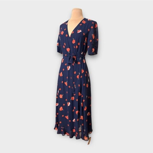 NWT Reformation Napa Midi Dress S Wrap Navy Red Poppy Floral NEW Party Cha Cha - Picture 3 of 8